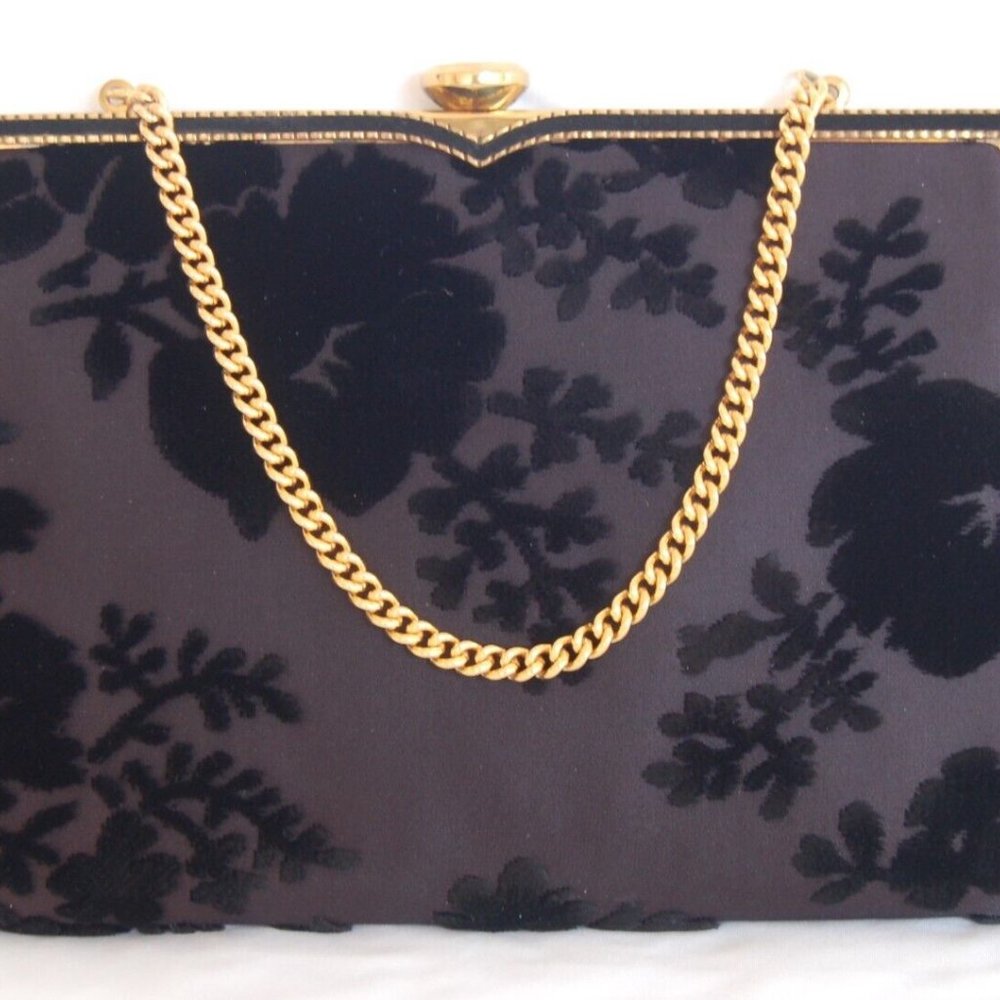 Vintage Coblentz Black Velvet Brocade Evening Purse